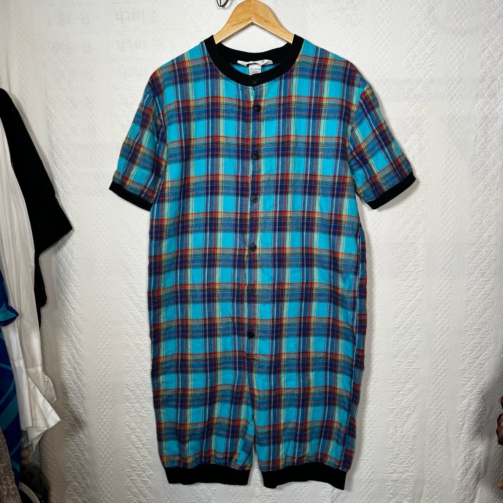 CHARLES GOODNIGHT Blue Plaid Onesie Romper PJ Medium